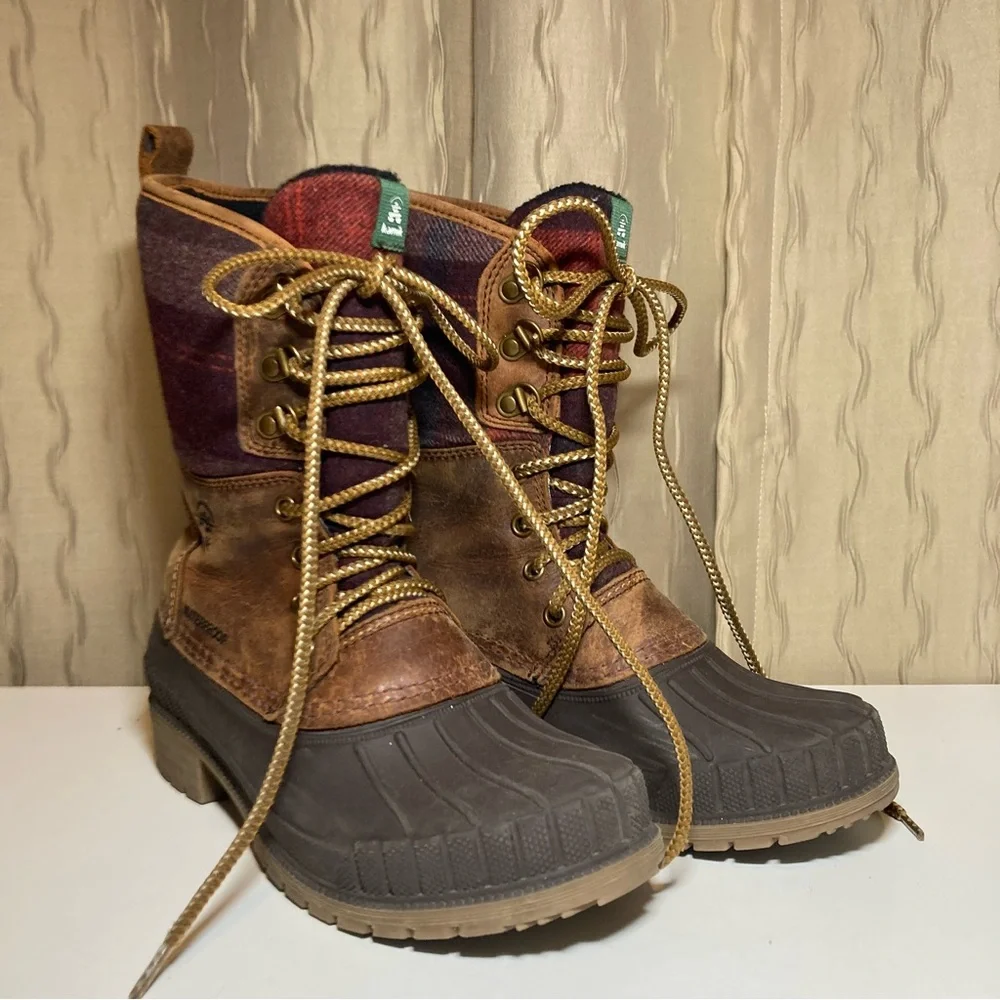 Kamik Sienna 2 Woman's 6 Mid Waterproof Red Plaid Brown Lace Up Thinsulate 200g
